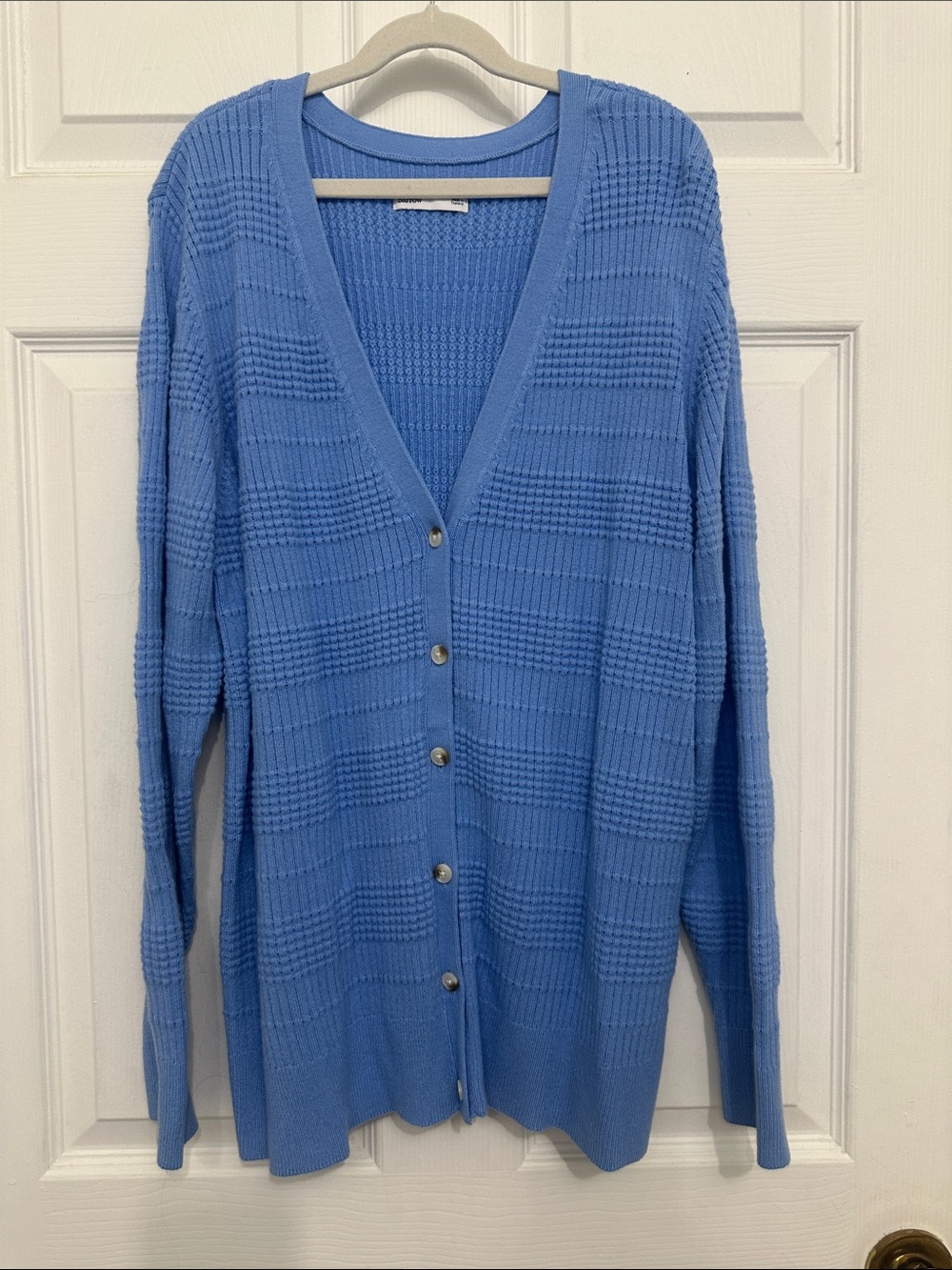 croft & barrow Blue Textured V-Neck Button Cardigan